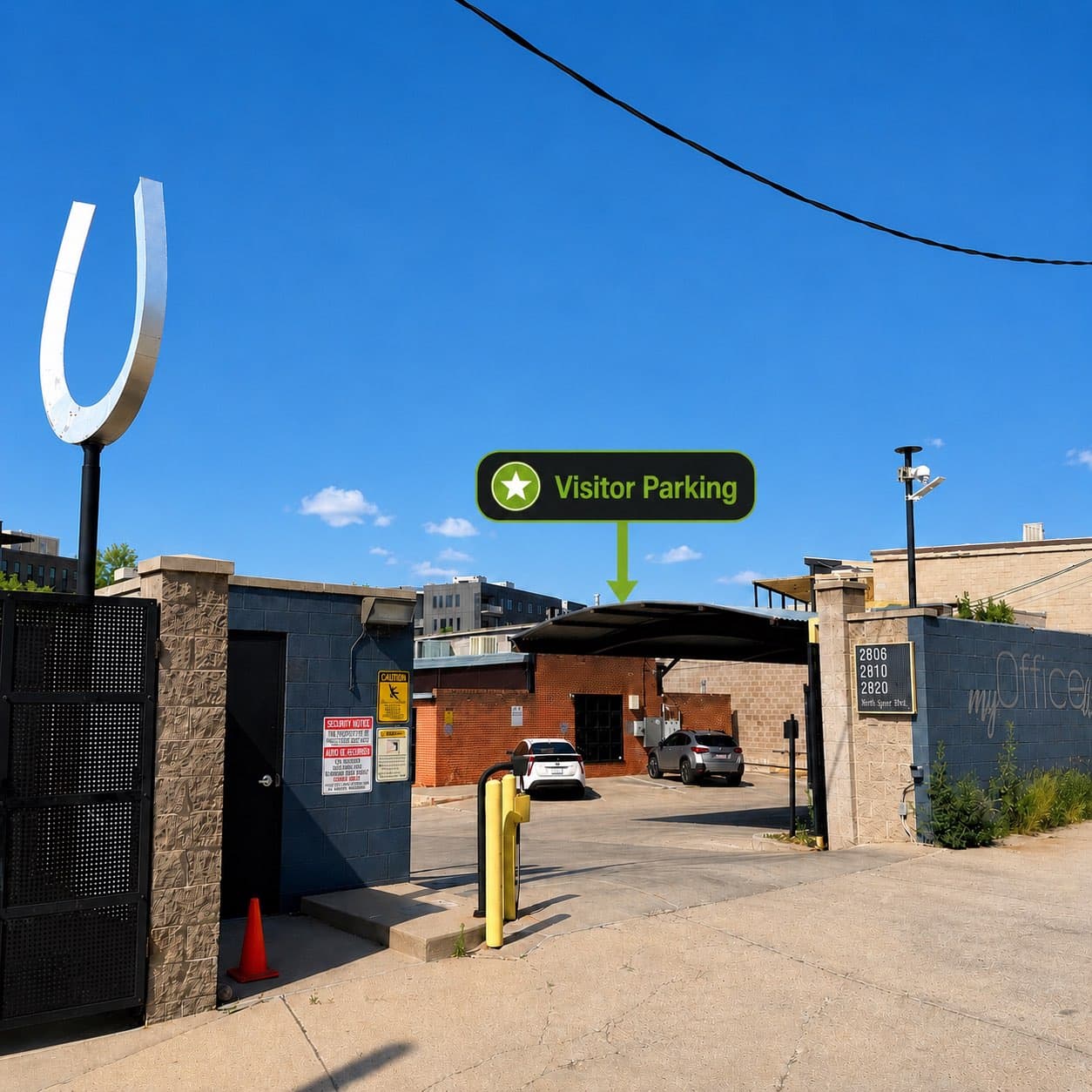 Visitor parking entrance at 2806 North Speer Boulevard, Denver